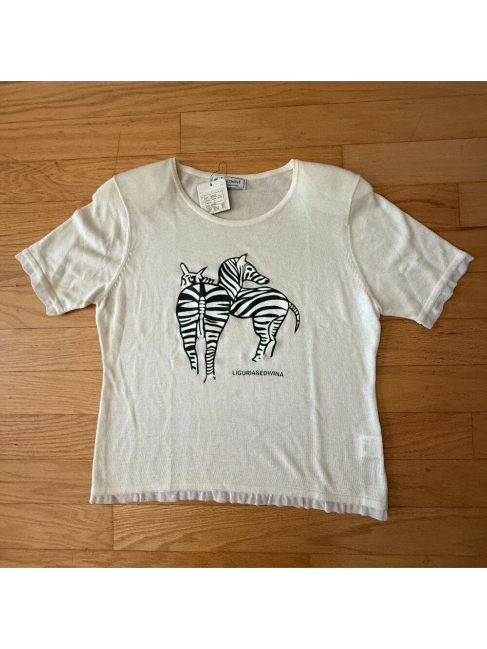 Made In Italy by Edwina Women's Medium Zebra Motif Silk Cotton Short Sleeve Shee